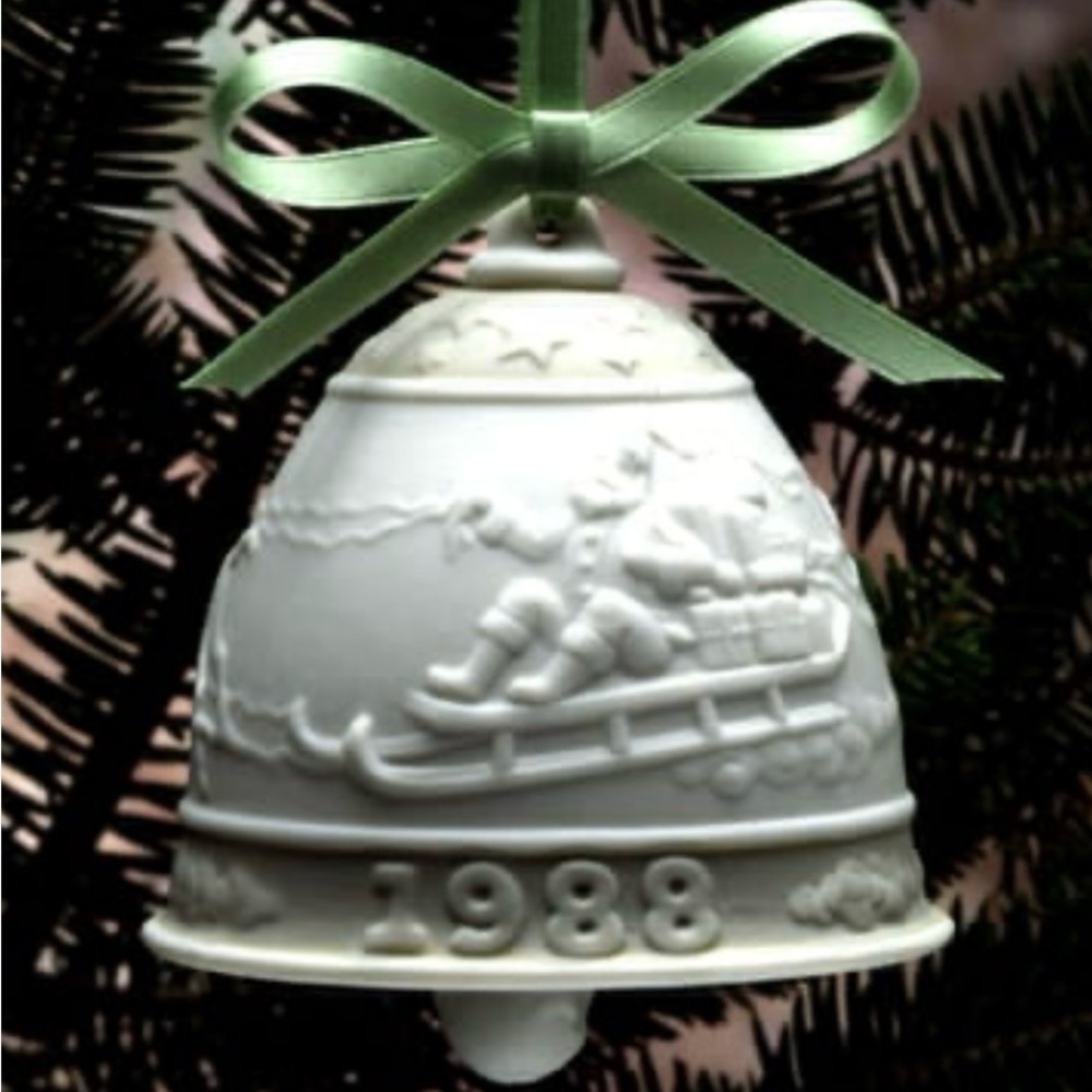 Retired Lladro 1988 Cream Holiday Bell Ornament